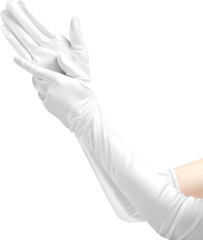 JUNART Long Satin Gloves,Elegant Elbow Length Gloves for Opera Party, Wedding, Evening Dresses,Carnival Costume, Dance in Saudi Arabia