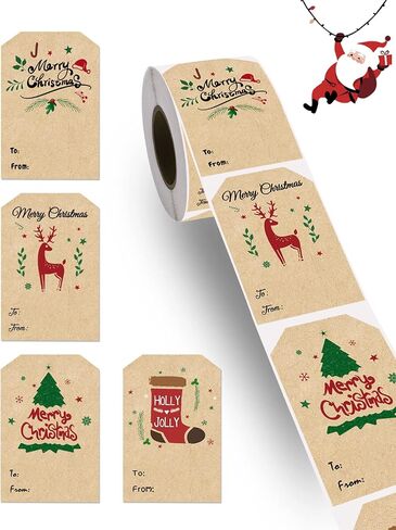 300 Pcs Self Adhesive Christmas Tag Stickers, 2.95 x 1.6 Inch Gift Tags for Christmas Presents, Xmas Stickers for Decorative Greeting Cards, Envelopes & Gift Wraps in Kuwait