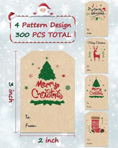300 Pcs Self Adhesive Christmas Tag Stickers, 2.95 x 1.6 Inch Gift Tags for Christmas Presents, Xmas Stickers for Decorative Greeting Cards, Envelopes & Gift Wraps in Kuwait