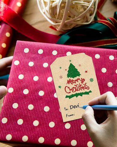 300 Pcs Self Adhesive Christmas Tag Stickers, 2.95 x 1.6 Inch Gift Tags for Christmas Presents, Xmas Stickers for Decorative Greeting Cards, Envelopes & Gift Wraps in Kuwait