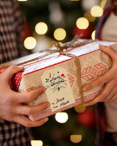 300 Pcs Self Adhesive Christmas Tag Stickers, 2.95 x 1.6 Inch Gift Tags for Christmas Presents, Xmas Stickers for Decorative Greeting Cards, Envelopes & Gift Wraps in Kuwait