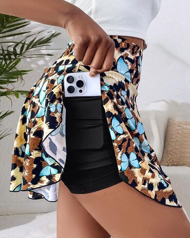 High Waist Leopard Butterfly Print Tennis Skirt with Pockets Athletic Yoga Skort Active Mini Skirt in Saudi Arabia