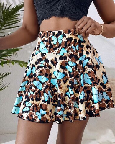 High Waist Leopard Butterfly Print Tennis Skirt with Pockets Athletic Yoga Skort Active Mini Skirt in Saudi Arabia
