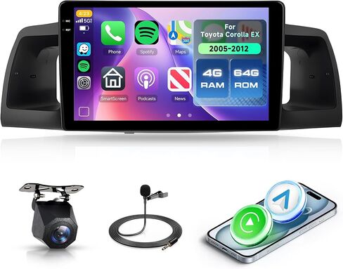 4+64g Android Car Stereo لـ Toyota Corolla Ex 2005-2012 Wireless Carplay Android Auto Car Car Radio ، Rimoody 9 '' Touch Screen Head Unit مع GPS Bluetooth WiFi Mirror Link FM/RDS DSP Backup Camera SWC in Kuwait