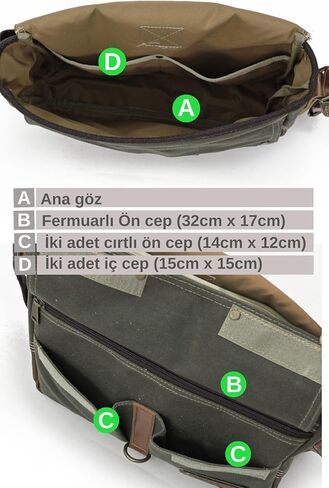 Cappadocia Vintage Antiochia 4046 Messenger Bag, Leather Detailed Shoulder Laptop Bag, Unisex Style for Daily, Travel in Saudi Arabia