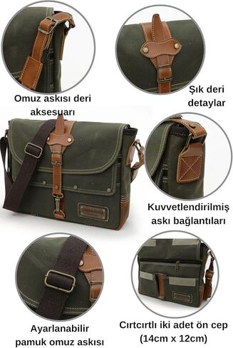 Cappadocia Vintage Antiochia 4046 Messenger Bag, Leather Detailed Shoulder Laptop Bag, Unisex Style for Daily, Travel in Saudi Arabia