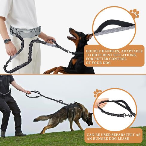 Waist Leash for Dog Walking, Waist Running Leash with Zipper, Walking Pouch for Dog Walking, Reflective Dual Padded Handles Walking Leashs, Bungee Retractable Running for Medium to Large Dogs in Saudi Arabia