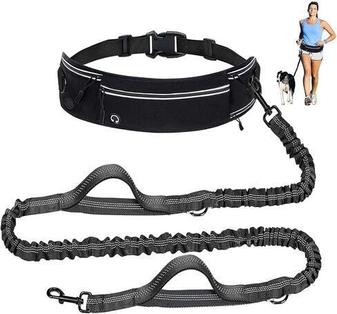 Waist Leash for Dog Walking, Waist Running Leash with Zipper, Walking Pouch for Dog Walking, Reflective Dual Padded Handles Walking Leashs, Bungee Retractable Running for Medium to Large Dogs in Saudi Arabia