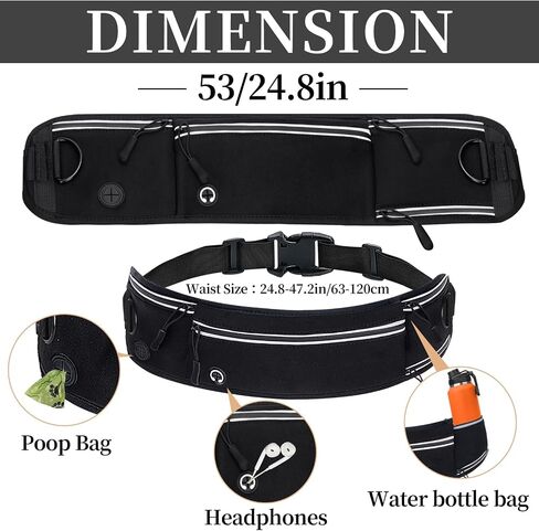 Waist Leash for Dog Walking, Waist Running Leash with Zipper, Walking Pouch for Dog Walking, Reflective Dual Padded Handles Walking Leashs, Bungee Retractable Running for Medium to Large Dogs in Saudi Arabia