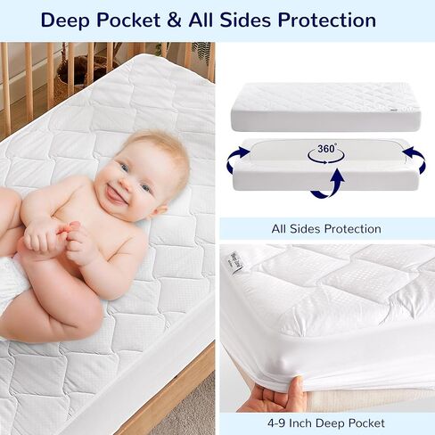 وسادة حماية مرتبة سرير الأطفال المقاومة للماء من SLEEP ZONE - غطاء مرتبة أطفال مبطن ومجهز مقاس 28 بوصة × 52 بوصة - وسادة مرتبة ناعمة قابلة للتنفس للأطفال الصغار بدون ضوضاء - جيب عميق 14 بوصة in Kuwait