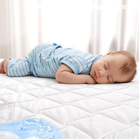 وسادة حماية مرتبة سرير الأطفال المقاومة للماء من SLEEP ZONE - غطاء مرتبة أطفال مبطن ومجهز مقاس 28 بوصة × 52 بوصة - وسادة مرتبة ناعمة قابلة للتنفس للأطفال الصغار بدون ضوضاء - جيب عميق 14 بوصة in Kuwait