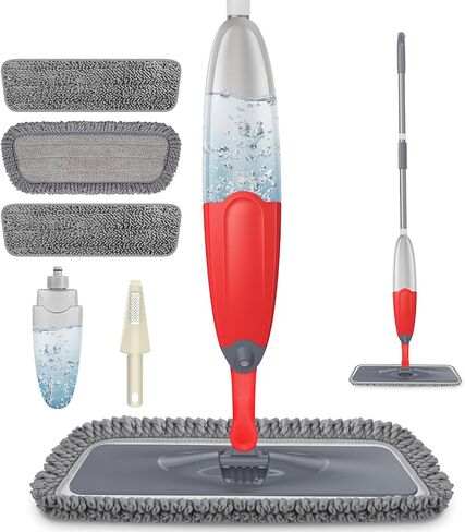 MOPS Homtoyou Spray لتنظيف الأرضية: MOP الرطب لخشب الخشب الصلب الخشب الخشبي فينيل - 3 منصات الألياف الدقيقة القابلة للغسل ل swiffer powermop - يمتص غبار شعر الحيوانات الأليفة in Kuwait