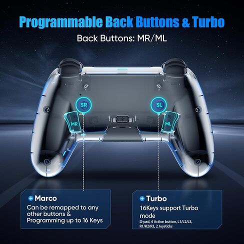 BETMI Wireless Controller for PS5, Pro/Slim/MAC/Android/Steam Deck, X-input for PC, Dual Vibration, Marco/Turbo, 3.5mm TRRS Stereo Jack, Accel & Gyro(6-Axis), Mute, Sensor Calibration(Black) in Kuwait