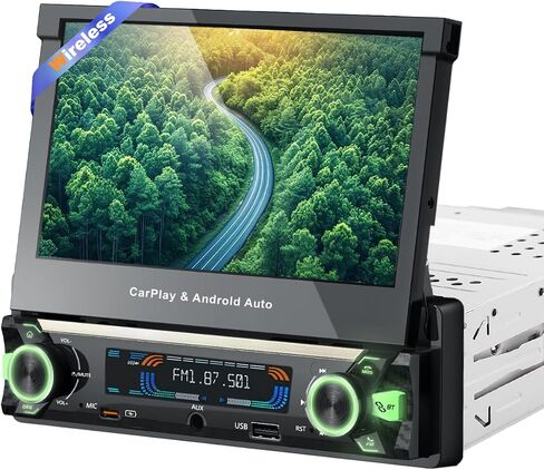 y-metdrviing محرك واحد دين واحد DIN سلكية سلكية Carplay Car Stereo مع Bluetooth 5.1 ، 7 بوصة الوجه الشاشة راديو مشغل MP5 ، قم بوجه ستيريو السيارة مع Android Auto ، Link Link/USB/FM/Backup Camera in Kuwait
