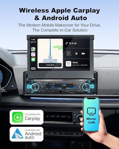 y-metdrviing محرك واحد دين واحد DIN سلكية سلكية Carplay Car Stereo مع Bluetooth 5.1 ، 7 بوصة الوجه الشاشة راديو مشغل MP5 ، قم بوجه ستيريو السيارة مع Android Auto ، Link Link/USB/FM/Backup Camera in Kuwait
