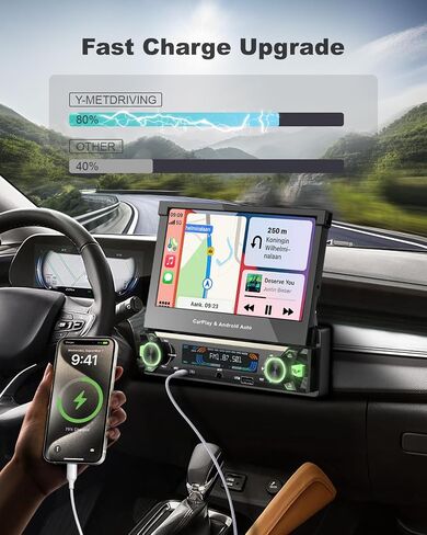 y-metdrviing محرك واحد دين واحد DIN سلكية سلكية Carplay Car Stereo مع Bluetooth 5.1 ، 7 بوصة الوجه الشاشة راديو مشغل MP5 ، قم بوجه ستيريو السيارة مع Android Auto ، Link Link/USB/FM/Backup Camera in Kuwait