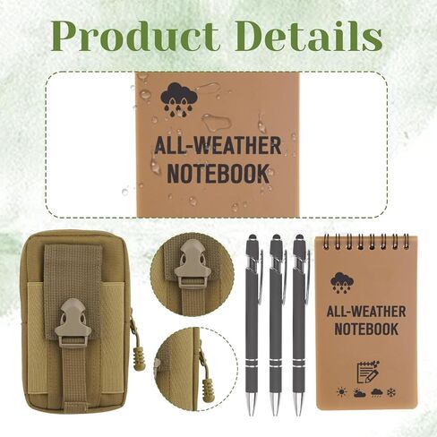 7 Pack Waterproof Notebook Set, 3×5 Inch Waterproof Notepad with Weatherproof Pen Multi Functional Waist, Write in The Rain Water Proof Notebook Field Cover for Outdoor Activities Recording, Black in Saudi Arabia
