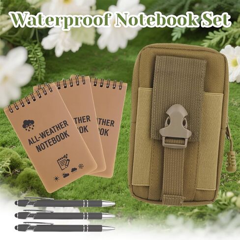 7 Pack Waterproof Notebook Set, 3×5 Inch Waterproof Notepad with Weatherproof Pen Multi Functional Waist, Write in The Rain Water Proof Notebook Field Cover for Outdoor Activities Recording, Black in Saudi Arabia