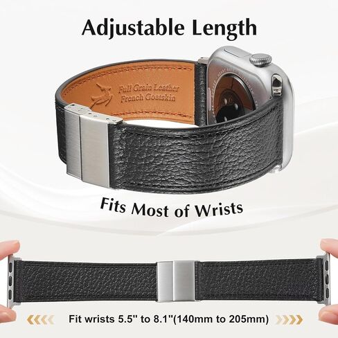 فرنسي Goatskin Leather Watch Band مع مشبك مغناطيسي لسلسلة Apple Watch Series 10 9 8 7 6 5 4 SE SE2 Ultra 2 للنساء والرجال ، حزام جلدي لـ IWatch 38mm 40mm 41mm 42mm 44mm 45mm 46mm 49mm in Saudi Arabia