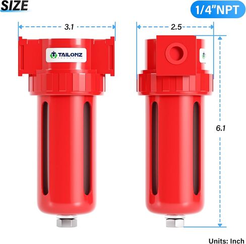 Tailonz Pneumatic 0-150psi 3/8 بوصة مجفف هواء من ألومنيوم ألمنيوم ، مجفف هواء ضاغط ، فاصل بخار الماء ، وعاء البولي إيثيلين in Kuwait