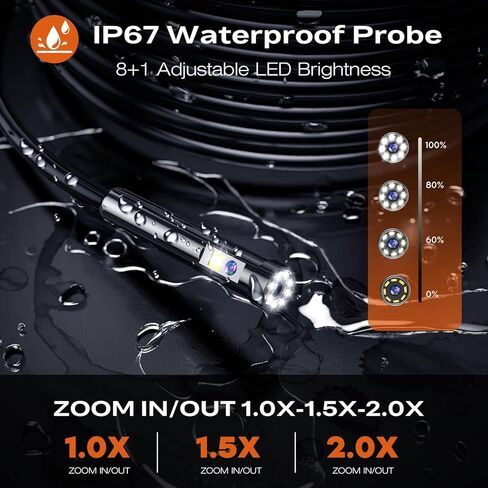 كاميرا تفتيش Borescope من المنظار مع الضوء ، 4.3 "IPS 1920p HD كاميرا ، 7.9 مم IP67 مقاوم للماء مع 8 LED قابلة للتعديل ، كابل الأفعى شبه المقصود 16.4 قدم لمجاري الصرف الصحي ، محرك السيارات ، الأنابيب ، HVAC in Kuwait