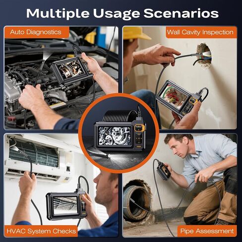 كاميرا تفتيش Borescope من المنظار مع الضوء ، 4.3 "IPS 1920p HD كاميرا ، 7.9 مم IP67 مقاوم للماء مع 8 LED قابلة للتعديل ، كابل الأفعى شبه المقصود 16.4 قدم لمجاري الصرف الصحي ، محرك السيارات ، الأنابيب ، HVAC in Kuwait