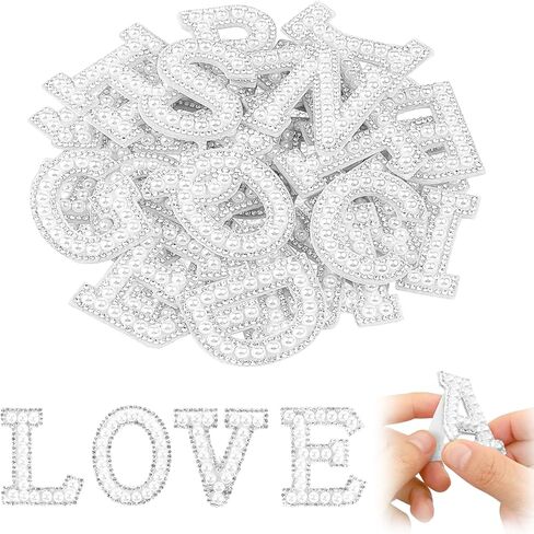 Cute 26 English Letters Patch Stickers, A-Z Alphabet Applique with Pearls and Small Diamonds, Self-Adhesive Letter Patches/Fabric Letter Sticks, Initial Letters Embroidered Chenille Sticker (Pink) in Saudi Arabia