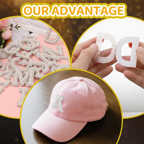 Cute 26 English Letters Patch Stickers, A-Z Alphabet Applique with Pearls and Small Diamonds, Self-Adhesive Letter Patches/Fabric Letter Sticks, Initial Letters Embroidered Chenille Sticker (Pink) in Saudi Arabia