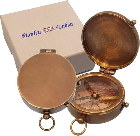 Personalized Antique Brass Pocket Compass with Custom Engraving – Engraved Compass Gift for Graduation, Father’s Day, Anniversary, Travel, or Family Heirloom – Optional Hardwood Box in Kuwait