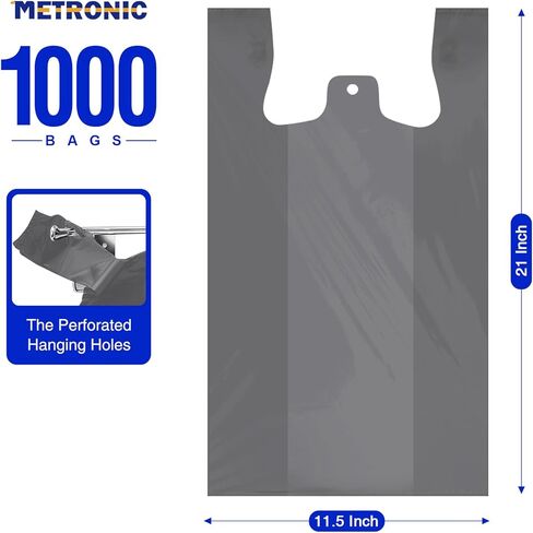 Metronic 1000 Count White أشكر الأكياس مع مقابض ، 12 "× 6.5" × 21 "أكياس تحمل البلاستيك لتجارة التجزئة ، السوبر ماركت ، حقيبة تسوق البقالة لتعبئة القميص ، تناول الطعام ، متاجر ، بكميات كبيرة in Kuwait