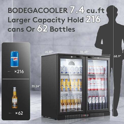 Bodegacooler تجاري للبلاطية الزجاجية ، 18.1 Cu.ft عرض تجاري التاجر الثلاجة ، بار مبرد مع ضوء LED ناعم ، أرفف قابلة للتعديل ، باب الألومنيوم ، أسود in Kuwait