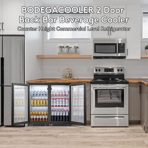 Bodegacooler تجاري للبلاطية الزجاجية ، 18.1 Cu.ft عرض تجاري التاجر الثلاجة ، بار مبرد مع ضوء LED ناعم ، أرفف قابلة للتعديل ، باب الألومنيوم ، أسود in Kuwait