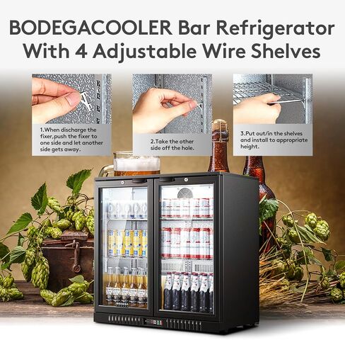 Bodegacooler تجاري للبلاطية الزجاجية ، 18.1 Cu.ft عرض تجاري التاجر الثلاجة ، بار مبرد مع ضوء LED ناعم ، أرفف قابلة للتعديل ، باب الألومنيوم ، أسود in Kuwait