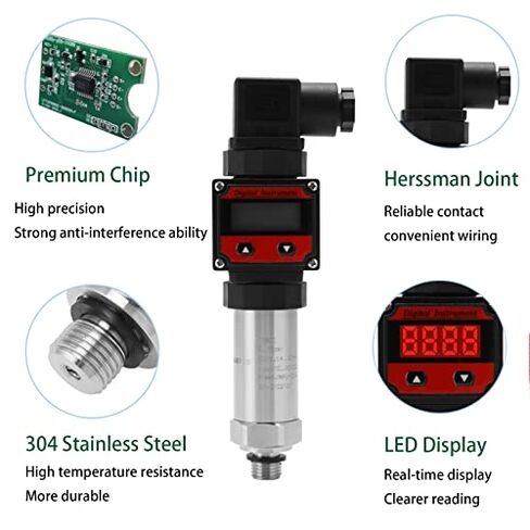 محول مستشعر ضغط Lefoo الرقمي 4-20MA مع شاشة LCD الرقمية (مزود الطاقة: 12-30VDC ، نطاق الضغط: 0-145psi) in Kuwait