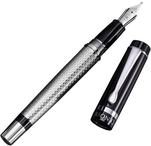 "Mirror" Chrome Luxury Executive Fountain Pen, Polished Chrome Silver Accents, Steel Nib, Easy Refill Ink Piston Converter, No Bleed No Smudge, Fits Our Instant Insert Quick Dry Ink Cartridges in Saudi Arabia