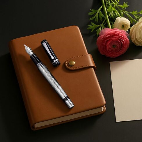 "Mirror" Chrome Luxury Executive Fountain Pen, Polished Chrome Silver Accents, Steel Nib, Easy Refill Ink Piston Converter, No Bleed No Smudge, Fits Our Instant Insert Quick Dry Ink Cartridges in Saudi Arabia