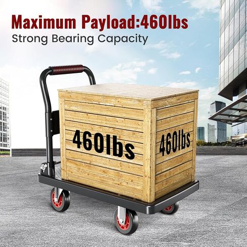 Upgraded Foldable Push Cart Dolly | 660 lbs. Capacity Moving Platform Hand Truck | Heavy Duty Space Saving Collapsible | 4‘’ TPR 360-Degree Silent Wheels | 2 Swivel Wheels and 2 Fixed Wheels in Saudi Arabia