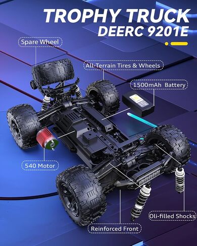 سيارات Deerc Brushless Fast RC للبنين والبالغين ، 55 كم/ساعة ، 1:18 شاحنة RC على الطرق الوعرة ، جميع Terrain 4x4 Racing Mecha Car ، 50 دقيقة ، شاحنة وحش التحكم عن بُعد مقاومة للماء ، متوافقة مع بطارية 3S in Kuwait
