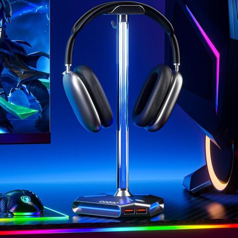 حامل سماعات الرأس COZOO RGB مع 2 USB 2.0 تمديد منفذ شحن ، حامل سماعة رأس لملحقات سماعات الرأس لألعاب الطاولة in Kuwait