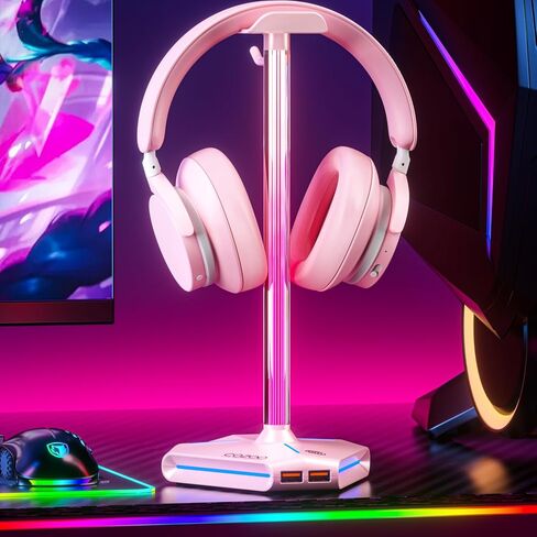 cozoo RGB Headphone Stand with 2 USB2.0 Extension Charging Port Extender Cord,Headset Stand Holder for Gamer Desktop Table Game Earphone Accessories in Saudi Arabia