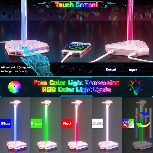 cozoo RGB Headphone Stand with 2 USB2.0 Extension Charging Port Extender Cord,Headset Stand Holder for Gamer Desktop Table Game Earphone Accessories in Saudi Arabia
