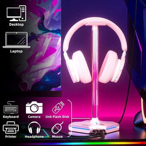 cozoo RGB Headphone Stand with 2 USB2.0 Extension Charging Port Extender Cord,Headset Stand Holder for Gamer Desktop Table Game Earphone Accessories in Saudi Arabia