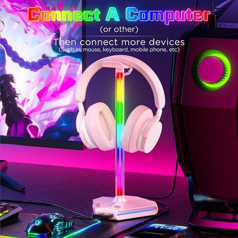 cozoo RGB Headphone Stand with 2 USB2.0 Extension Charging Port Extender Cord,Headset Stand Holder for Gamer Desktop Table Game Earphone Accessories in Saudi Arabia