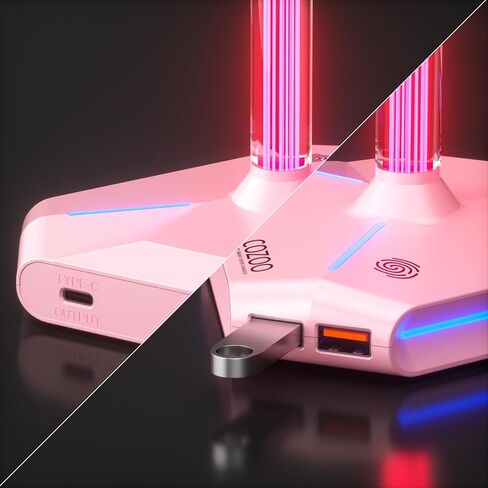 cozoo RGB Headphone Stand with 2 USB2.0 Extension Charging Port Extender Cord,Headset Stand Holder for Gamer Desktop Table Game Earphone Accessories in Saudi Arabia