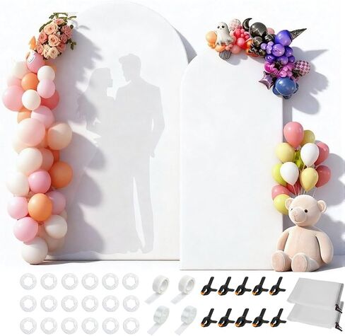 White Arch Covers 7.2 and 6ft with Spring Clamps & Balloon Clips | Spandex Stretchy, Double-Sided, Opaque, Wrinkle-Resistant, Arch Backdrop Decor for Wedding, Birthday, Party, Baby Shower in Saudi Arabia
