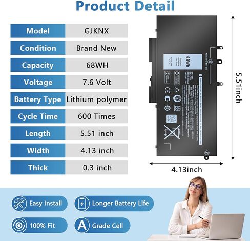 53WH H5CKD 15V بطارية متوافقة مع Dell 5400 7300 7506 2-in-1 5406 7405 7306 7500 Silver 5300 5408 5409 5301 5401 5402 5501 5502 5508 5508 Latitud in Saudi Arabia