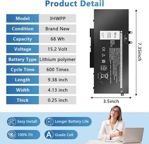 53WH H5CKD 15V بطارية متوافقة مع Dell 5400 7300 7506 2-in-1 5406 7405 7306 7500 Silver 5300 5408 5409 5301 5401 5402 5501 5502 5508 5508 Latitud in Saudi Arabia