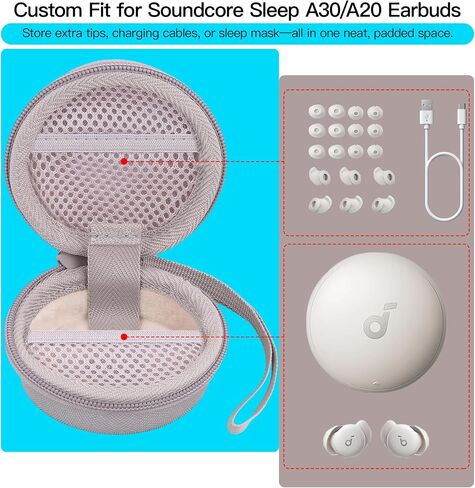 خانكا من أجل anker soundcore sleep a30 a20 earbuds case protection ، علبة السفر الصلبة متوافقة مع براعم الأذن من قطرات الصوتية A30 للنوم ، حالة فقط (أبيض) in Saudi Arabia