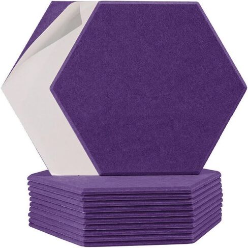 Self-Adhesive 12 Pack Hexagon Acoustic Panels, 12" High Density Sound Absorbing Panels, Sound Proof Treatment Tiles for Office School Home Wall Decor Stickers Memos Photos Display (Purple) in Saudi Arabia