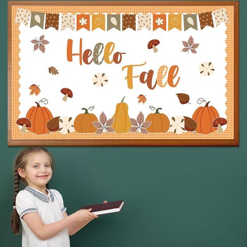 Fall Football Bulletin Board Set Kick Off into Fall Classroom Decorations Sport Themed Paper Cutting Maple Leaves Trim Border Pumpkin Name Tags for Thanksgiving School Classroom Supplies in Saudi Arabia